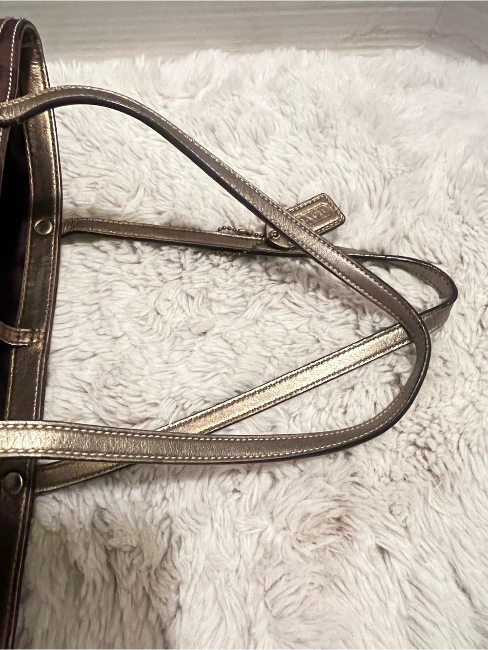 Coach Vintage y2k Brown and Gold Signature Stripe Metallic Copper Tote - Picture 11 of 11